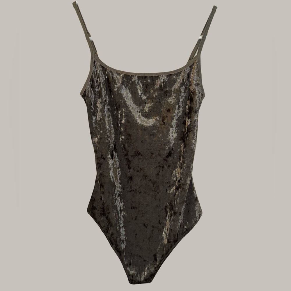 NWT Intimately Free People Bodysuit, Crushed Velvet, Olive Army‎ Green, Size S